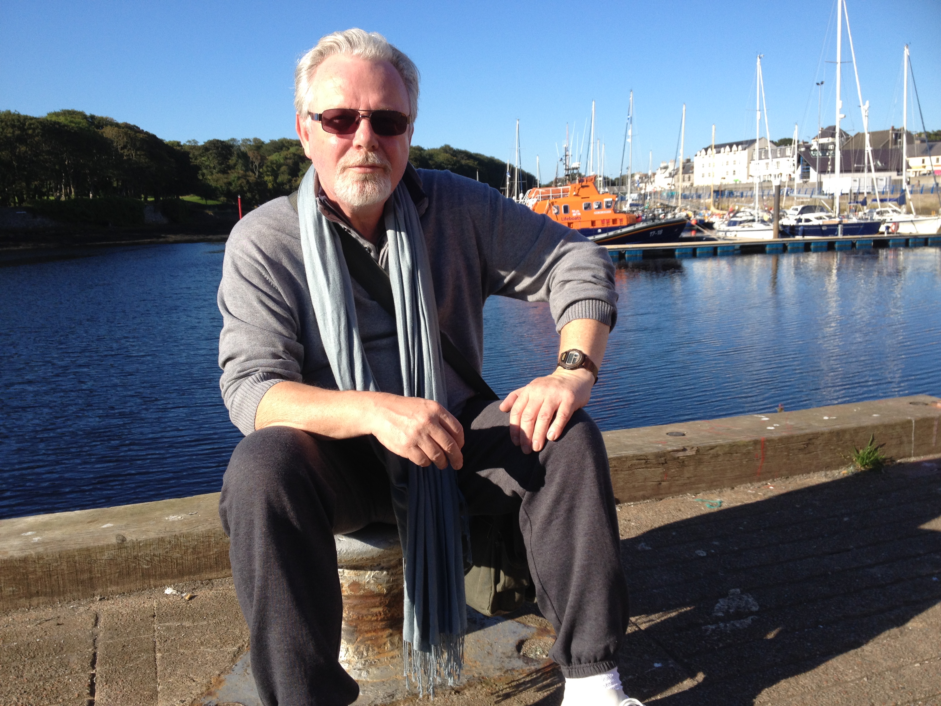 Peter May on the Isle of Lewis, Outer
                  Hebrides, in Stornoway Harbour