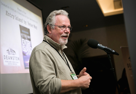 Peter May accepts the
                      Deanston Crime Book of the Year 2014 for Entry
                      Island