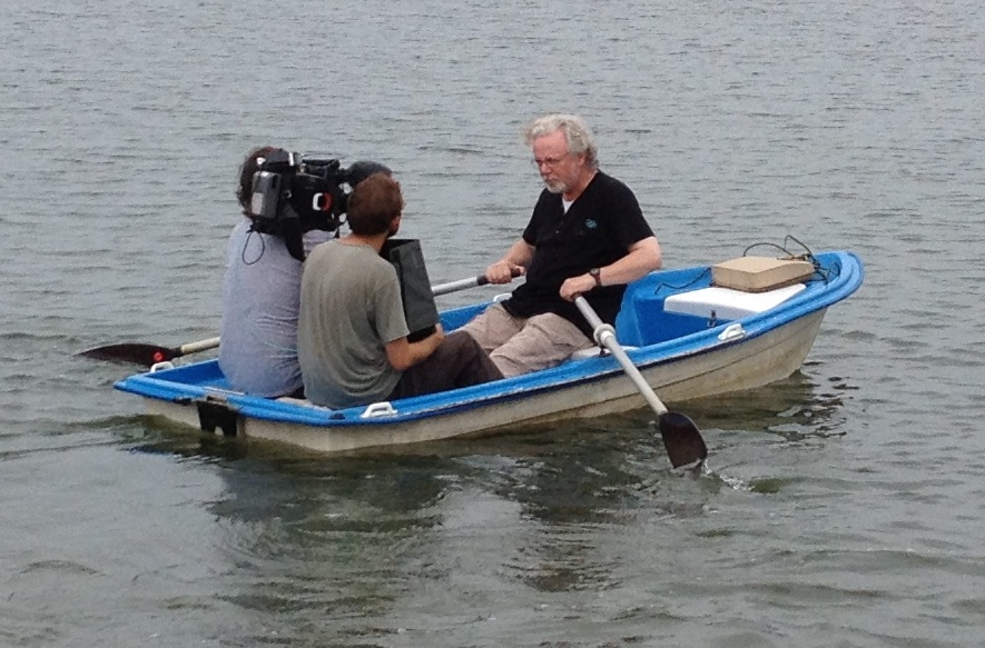 Documentary Crew filming Peter May on Moravian
                  lake